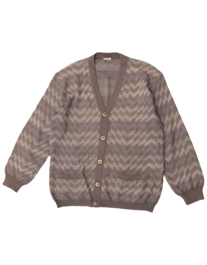 Maglione cardigan da uomo Bernardini in lana a righe grigio medio