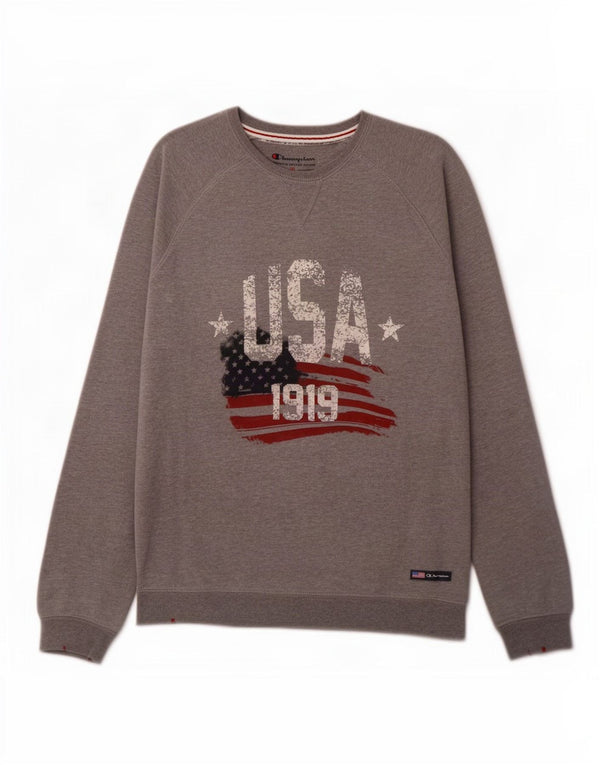 Felpa con grafica Champion USA per ragazzi, 13-14 anni, XL, cotone grigio