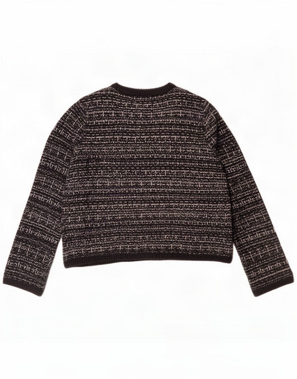 Marks & Spencer Maglione cardigan da donna UK 16 Large Nero screziato in cotone