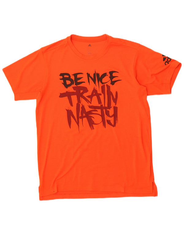 T-shirt grafica Adidas da uomo Climalite Top in poliestere arancione medio