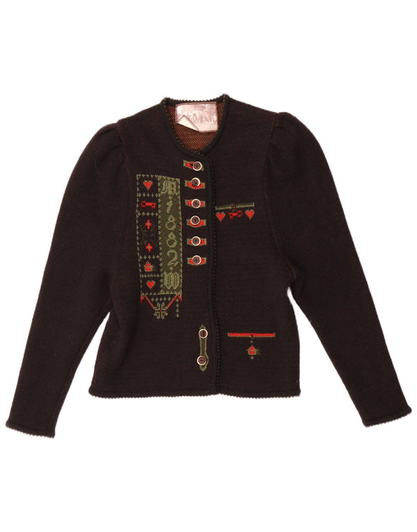 Maglione cardigan grafico da donna vintage IT 44 Lana geometrica marrone medio