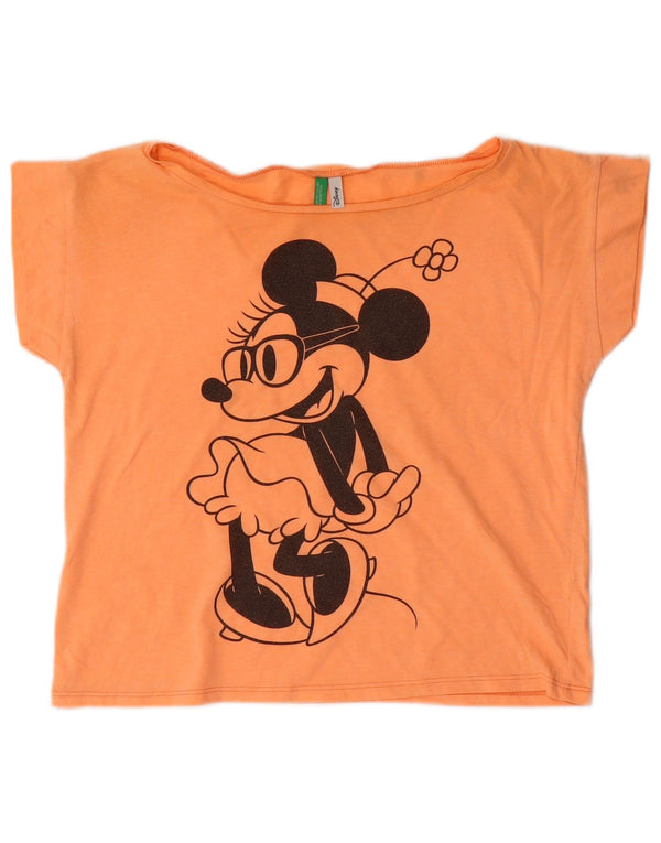 BENETTON T-shirt grafica corta da donna con topolino UK 14 Arancione medio