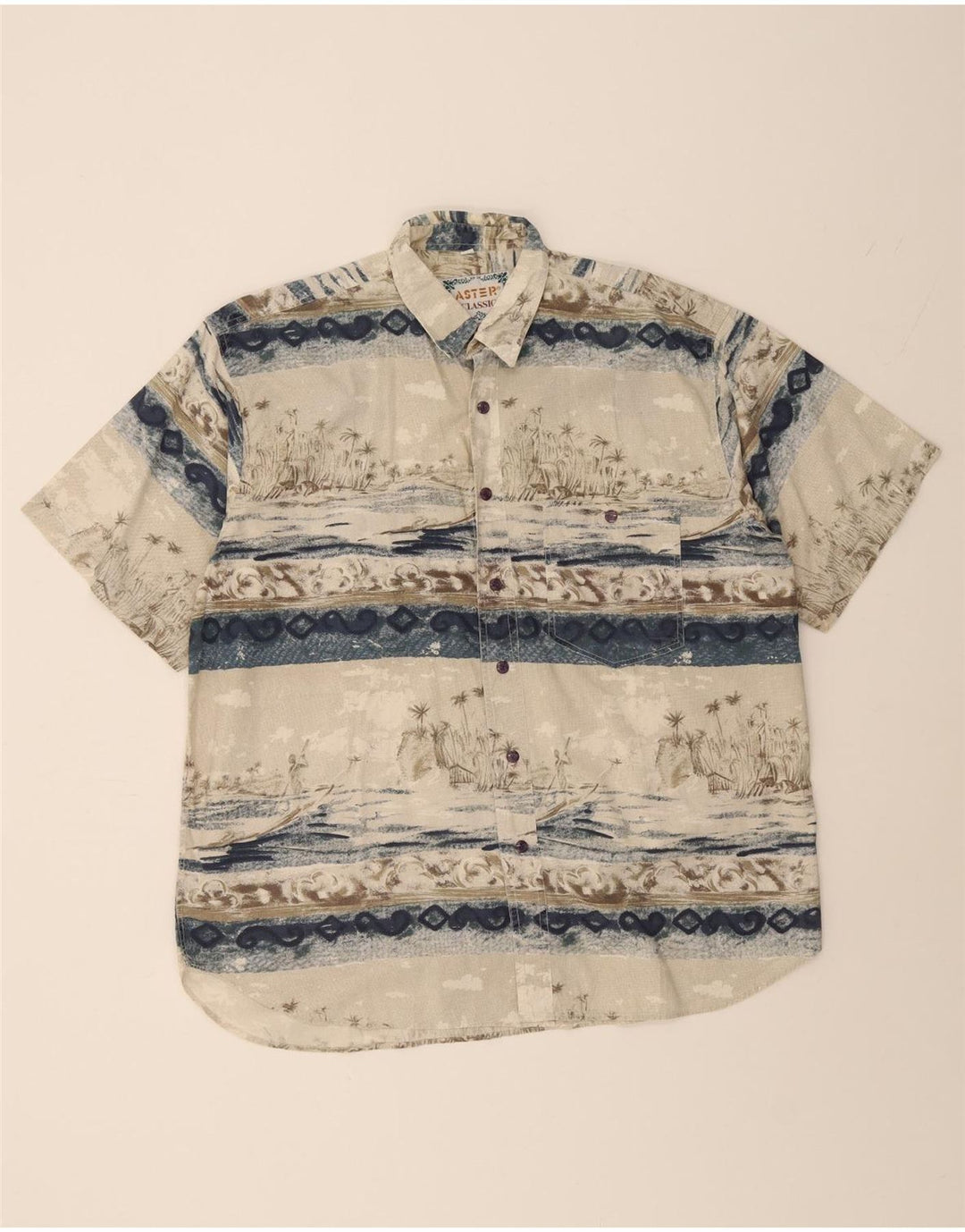 ASTER Mens Abstract Pattern Shirt Size 41/42 Large Beige Hawaiian Vintage Aster and Second-Hand Aster from Messina Hembry 