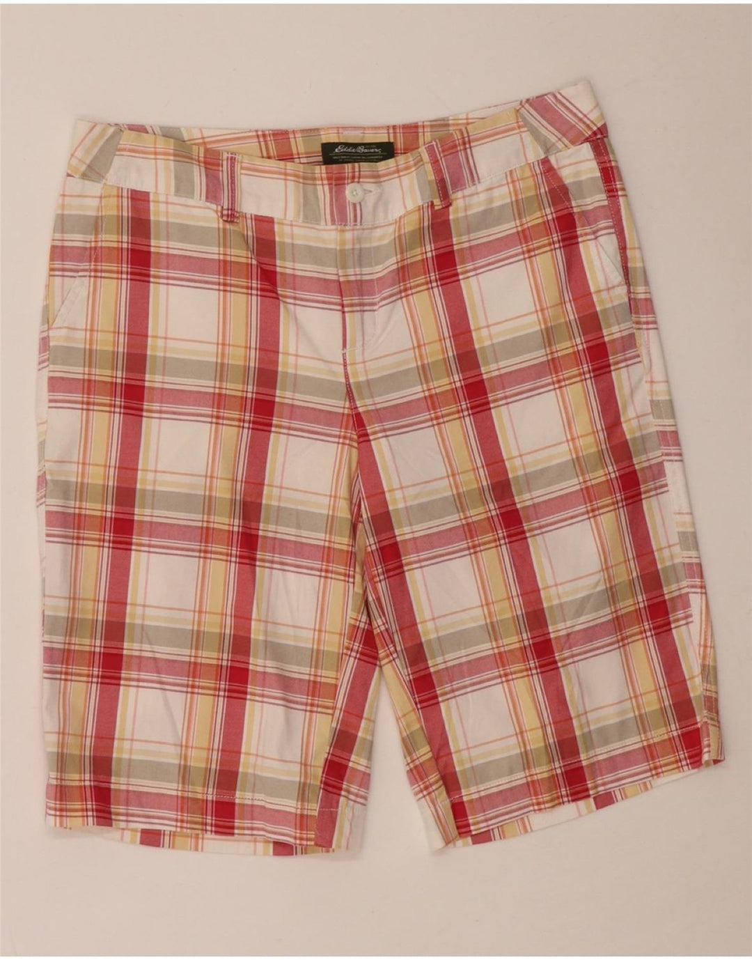 EDDIE BAUER Womens Chino Shorts US 6 Medium W30 Red Check Cotton