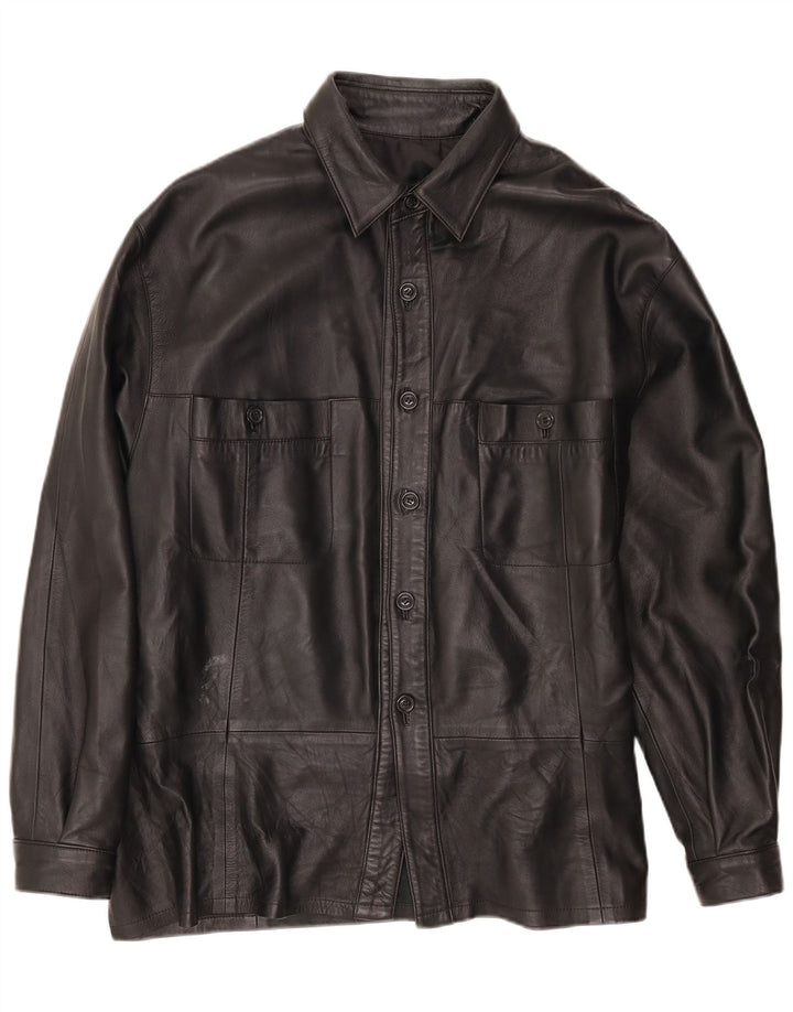 Camicia in pelle da uomo vintage overshirt XL nera