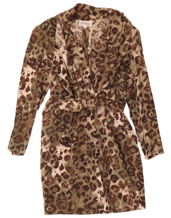 Abito tubino a maniche lunghe da donna Les Copains UK 14 Grande stampa animalier kaki