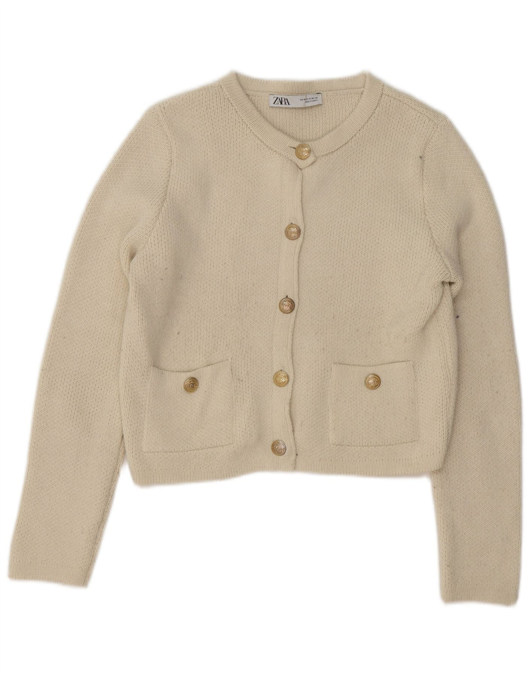 Maglione cardigan corto da donna Zara UK 14 medio bianco sporco