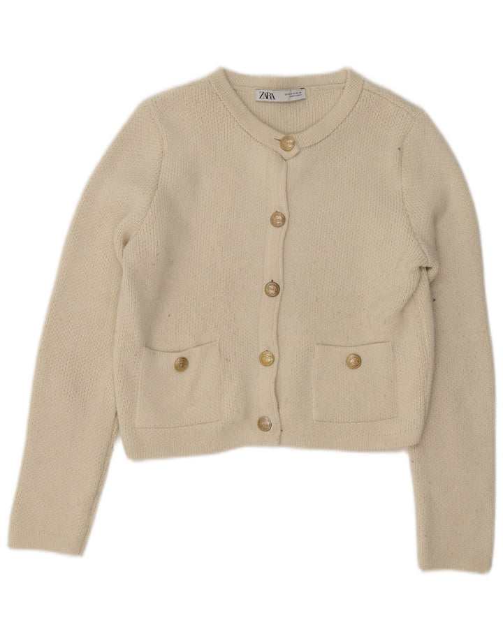 Maglione cardigan corto da donna Zara UK 14 medio bianco sporco