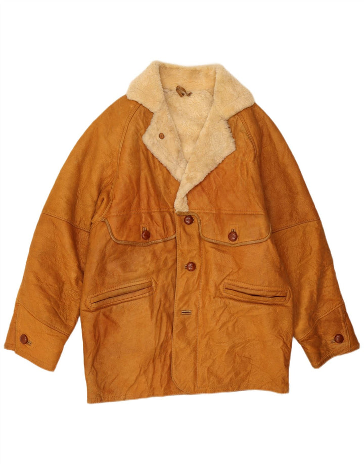 Giacca in shearling da uomo VINTAGE UK 40 grande in pelle marrone