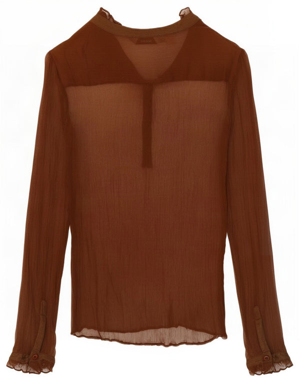 Top trasparente a maniche lunghe da donna Zara UK 14 Seta marrone medio