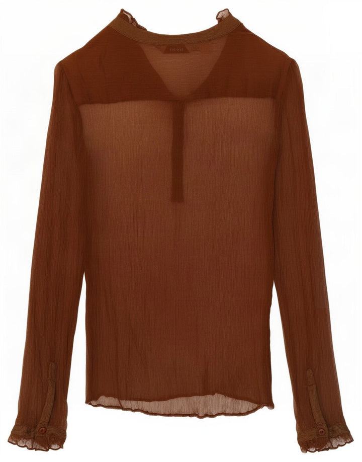 Top trasparente a maniche lunghe da donna Zara UK 14 Seta marrone medio