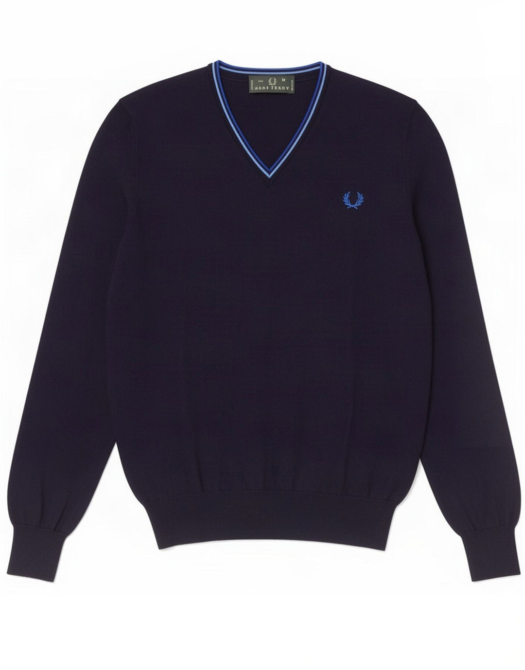 Maglione da uomo con scollo a V Fred Perry in cotone blu navy medio