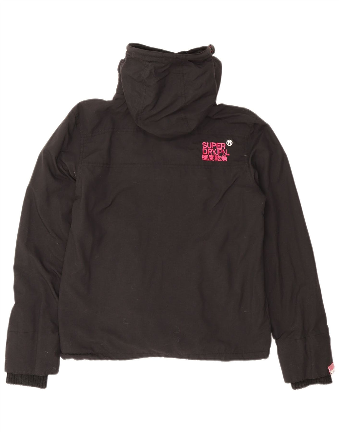 Giacca a vento con cappuccio grafica da donna Superdry UK 14 nylon nero medio