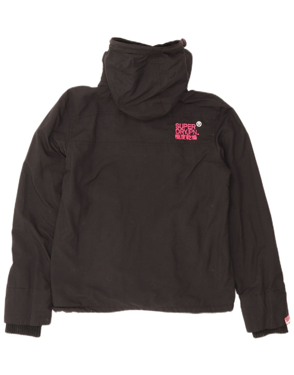 Giacca a vento con cappuccio grafica da donna Superdry UK 14 nylon nero medio