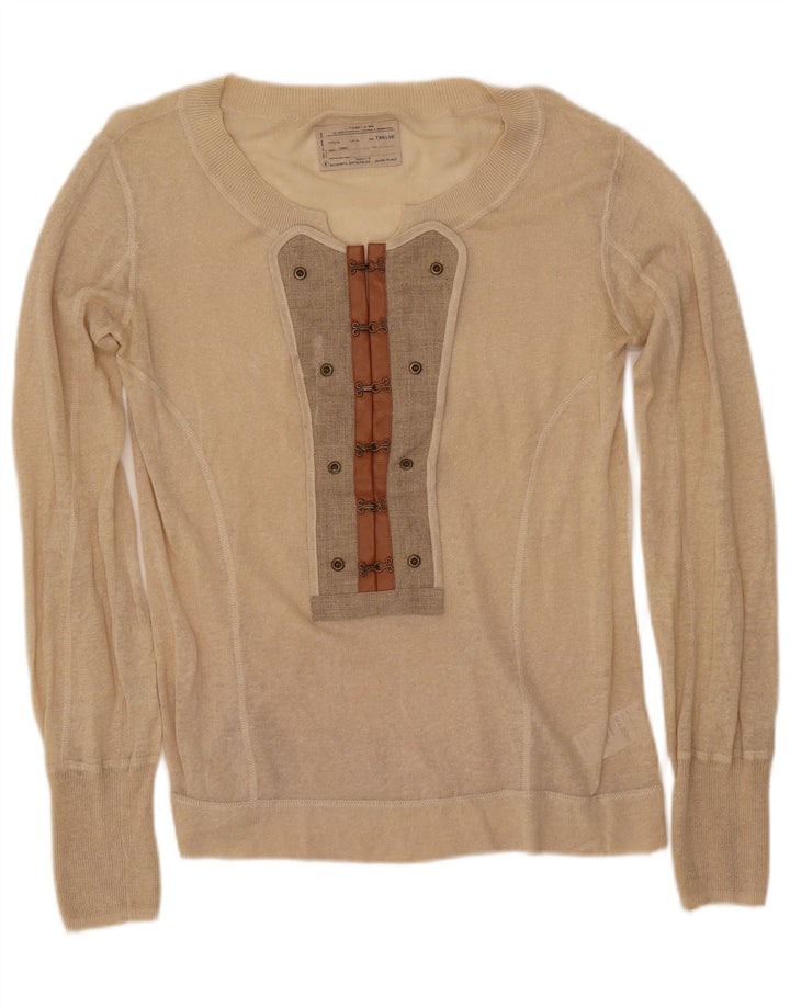 Maglione maglione con scollo a barca da donna ALL SAINTS UK 12 Lino beige medio