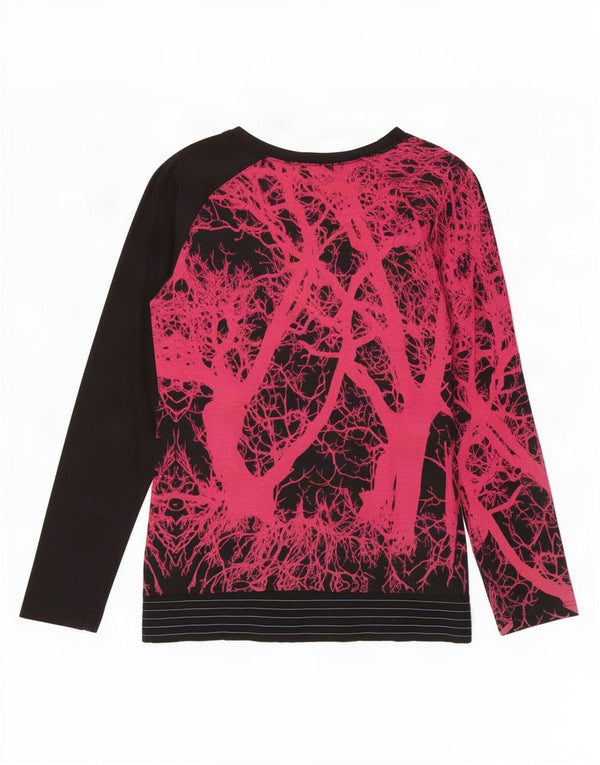 Desigual Womens Graphic Top Long Sleeve UK 12 Medium Black Floral Cotton