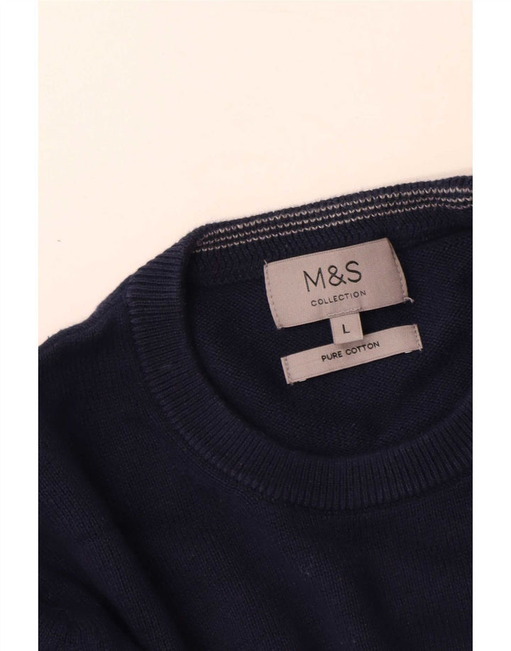Maglione maglione girocollo da uomo Marks & Spencer grande cotone blu navy
