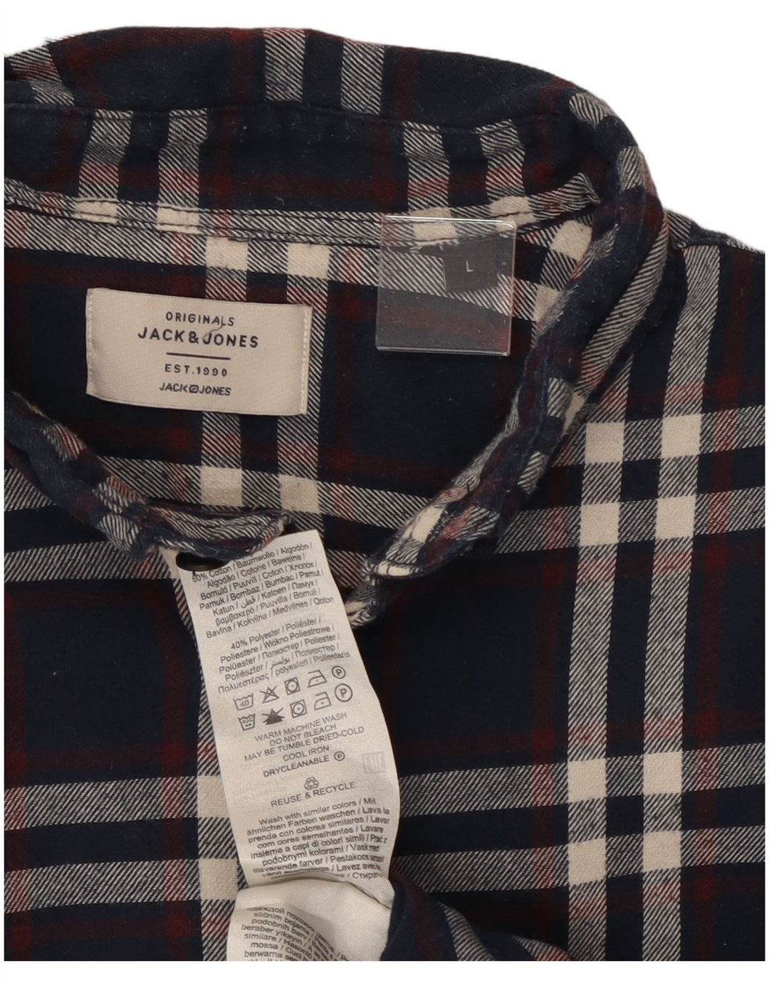 JACK & JONES Camicia da uomo in flanella di cotone a quadri blu navy grandi
