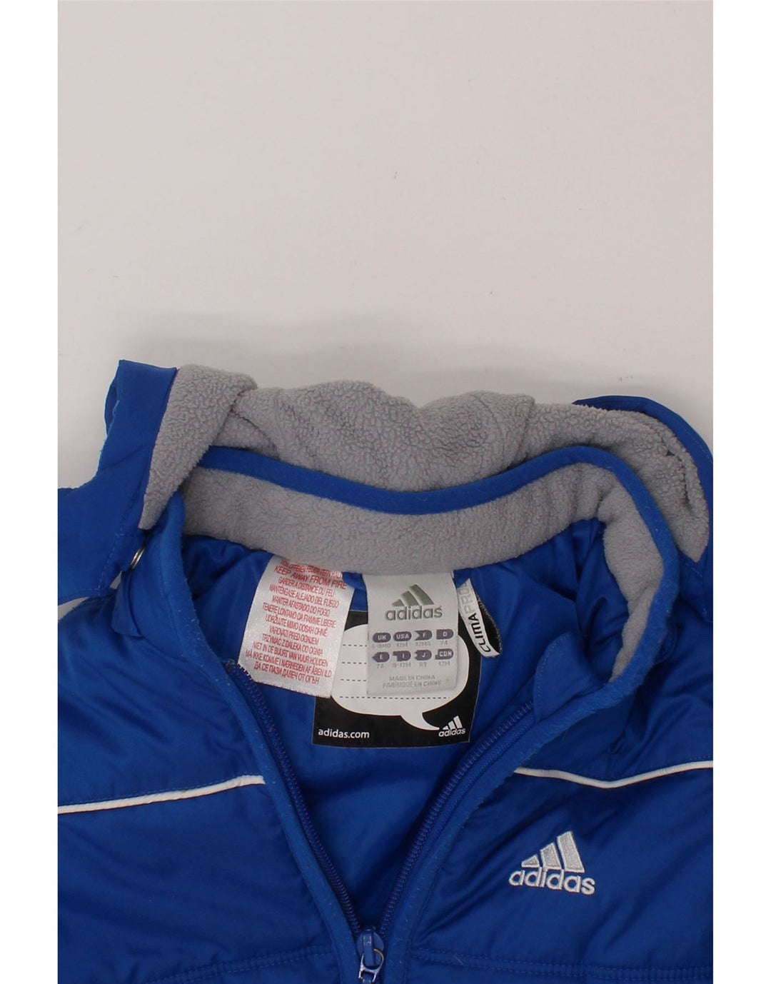 ADIDAS Baby Boys Graphic Hooded Padded Jacket 6-9 Months Blue Polyester Vintage Adidas and Second-Hand Adidas from Messina Hembry 