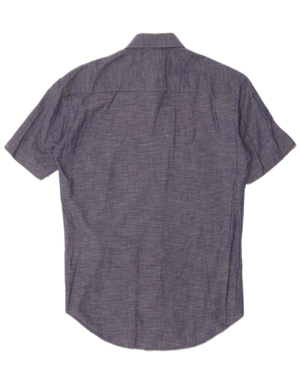 Camicia a maniche corte da uomo Carrera in cotone a quadri blu navy medio