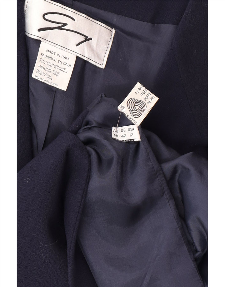 GENNY Giacca blazer da donna a 1 bottone US 12 grande lana blu navy