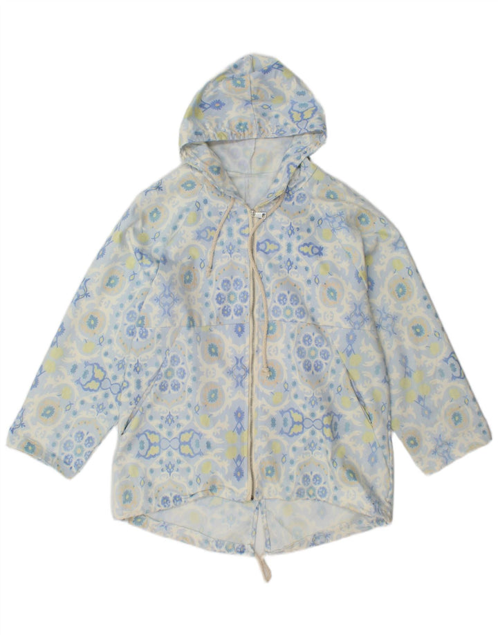 Giacca parka con cappuccio da donna VINTAGE UK 16 grande cotone floreale blu