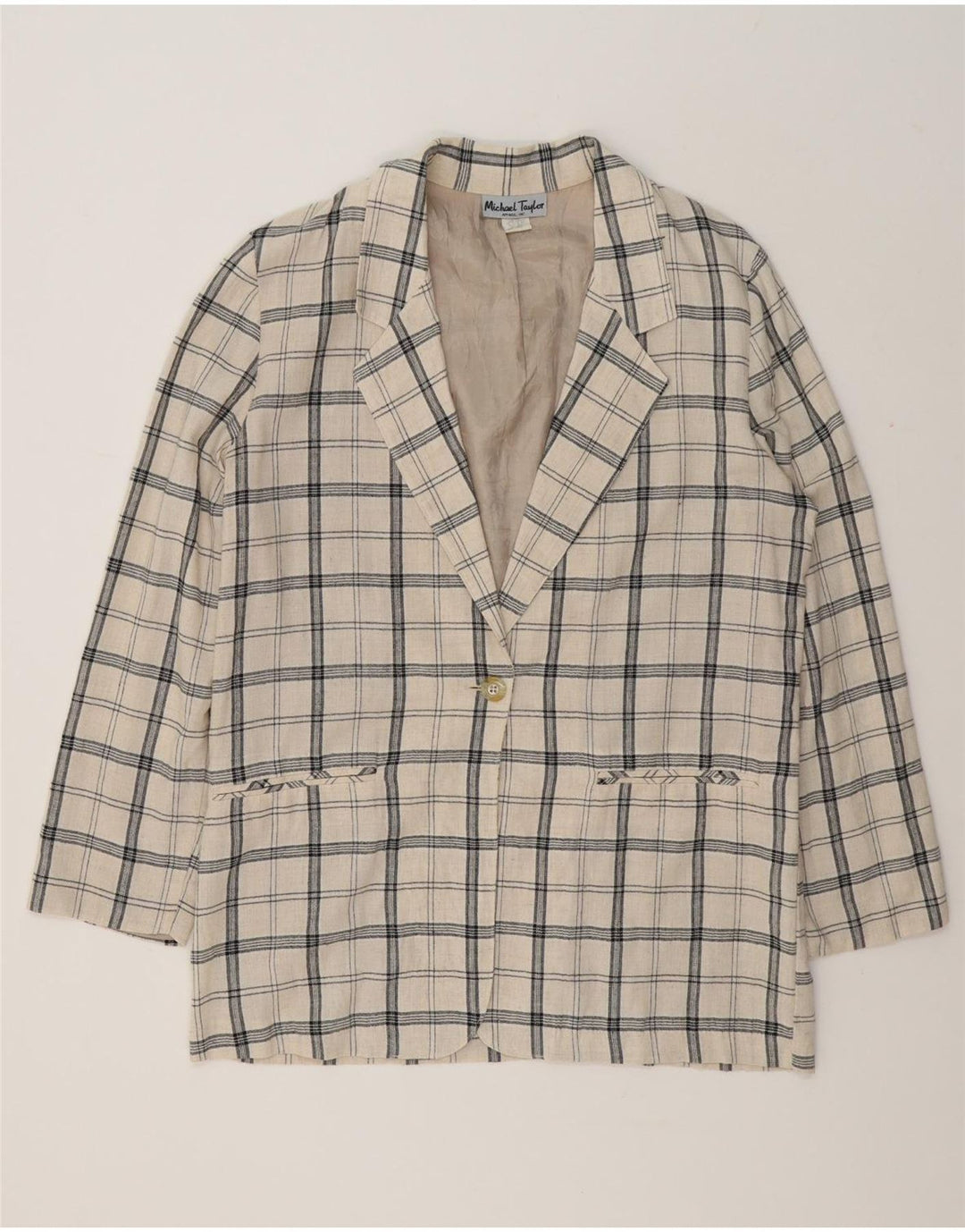 Giacca blazer lunga oversize da donna Michael Taylor UK 16 Large Beige