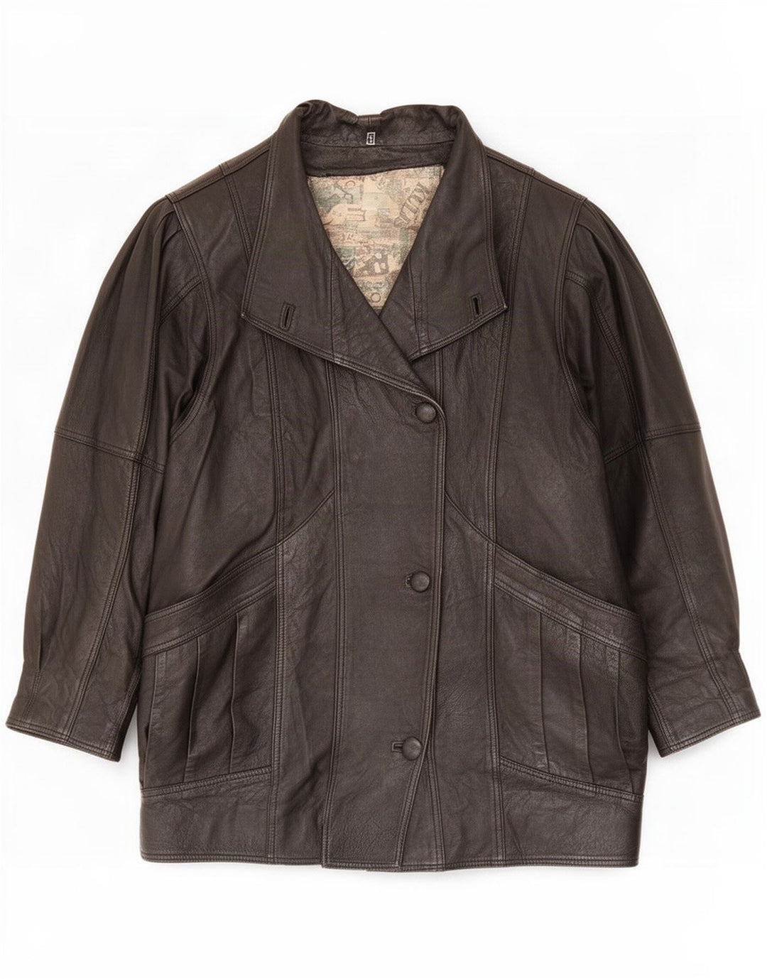 Cappotto oversize in pelle vintage da donna UK 10 piccolo nero