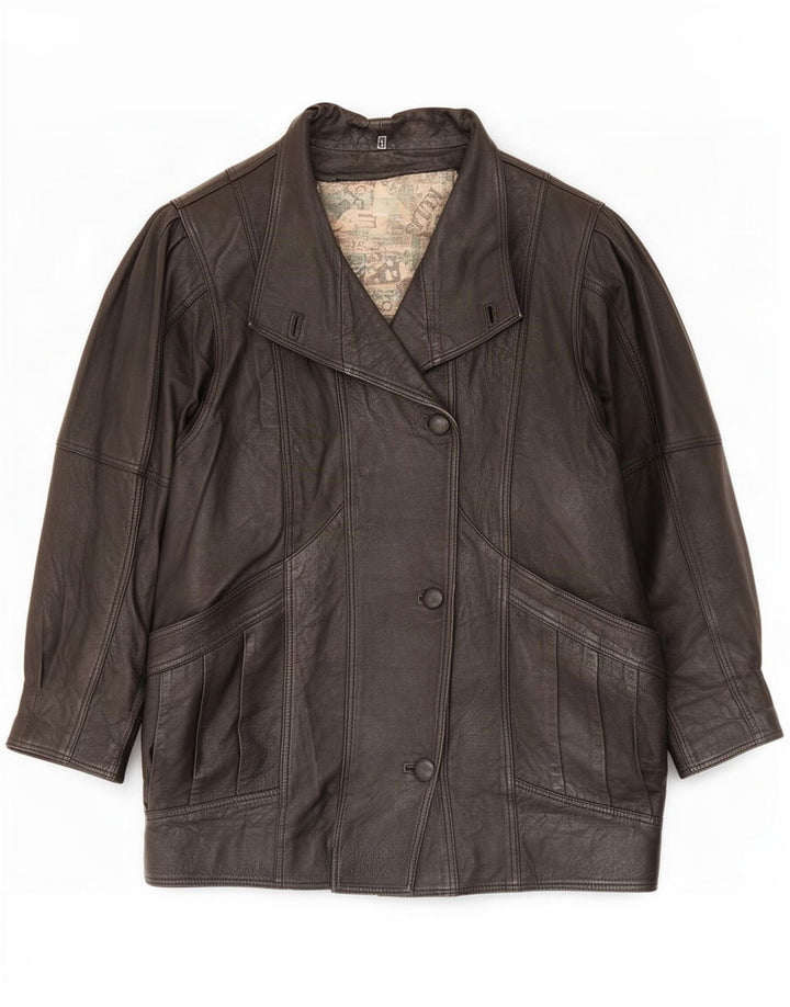 Cappotto oversize in pelle vintage da donna UK 10 piccolo nero