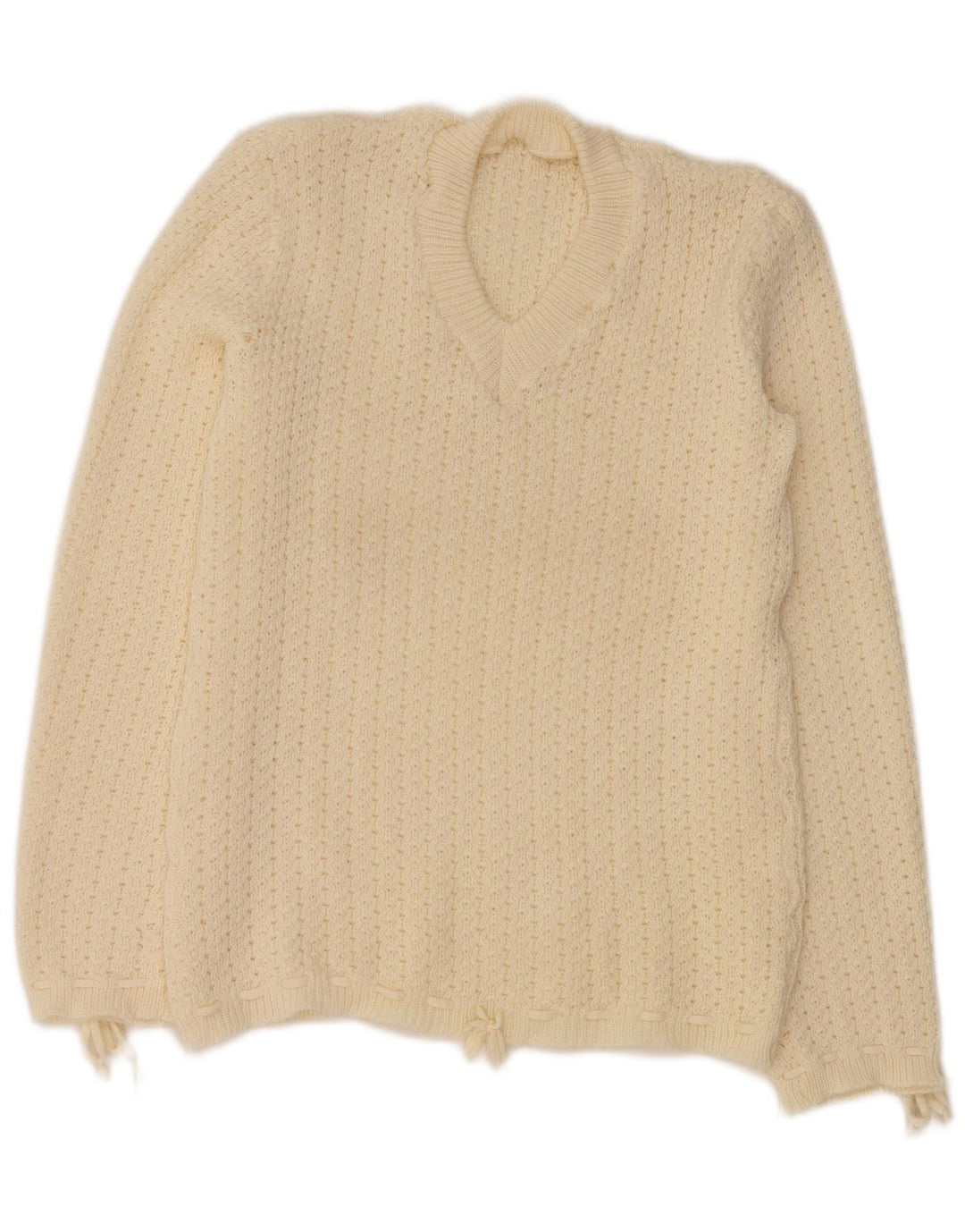 Maglione maglione con scollo a V da donna VINTAGE UK 12 medio bianco sporco