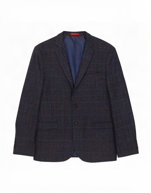 Giacca blazer a 2 bottoni da uomo Harris Tweed UK 48 4XL Lana a quadri blu navy
