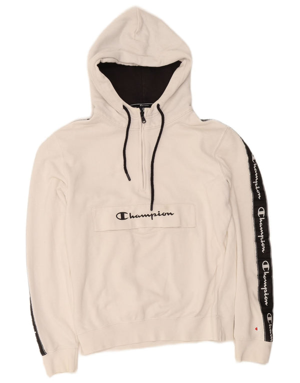 Felpa con cappuccio e collo con zip grafica Champion da uomo, piccola, in cotone color block bianco