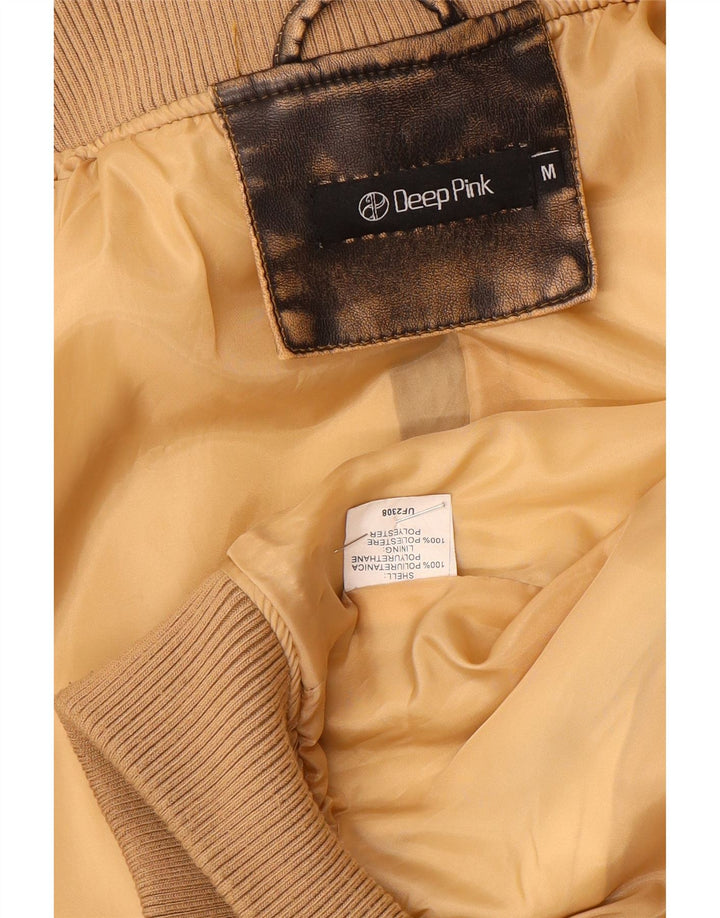 Giubbotto bomber vintage in ecopelle corta da donna UK 14 marrone medio