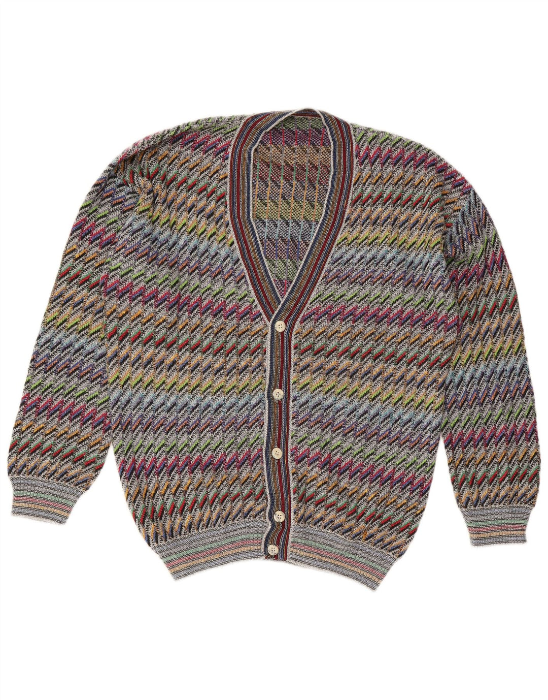 Maglione cardigan da uomo vintage IT 50 cotone Chevron multicolore medio