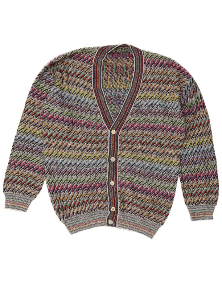 Maglione cardigan da uomo vintage IT 50 cotone Chevron multicolore medio