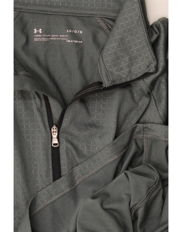 Under Armour Uomo Heat Gear Pullover Tuta da ginnastica Top Large Grigio a quadretti