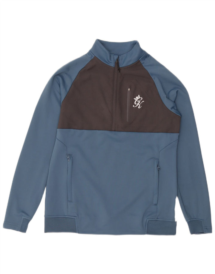 Felpa da uomo con collo con zip Gym King, maglione piccolo blu a blocchi di colore