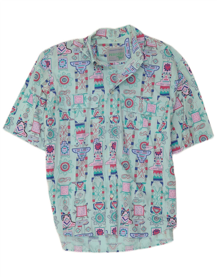 Camicia a maniche corte da uomo con motivo astratto Perosino Turchese medio