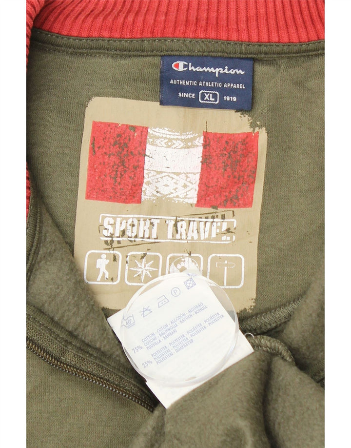 CHAMPION Felpa da uomo con zip e collo maglione XL verde cotone sportivo