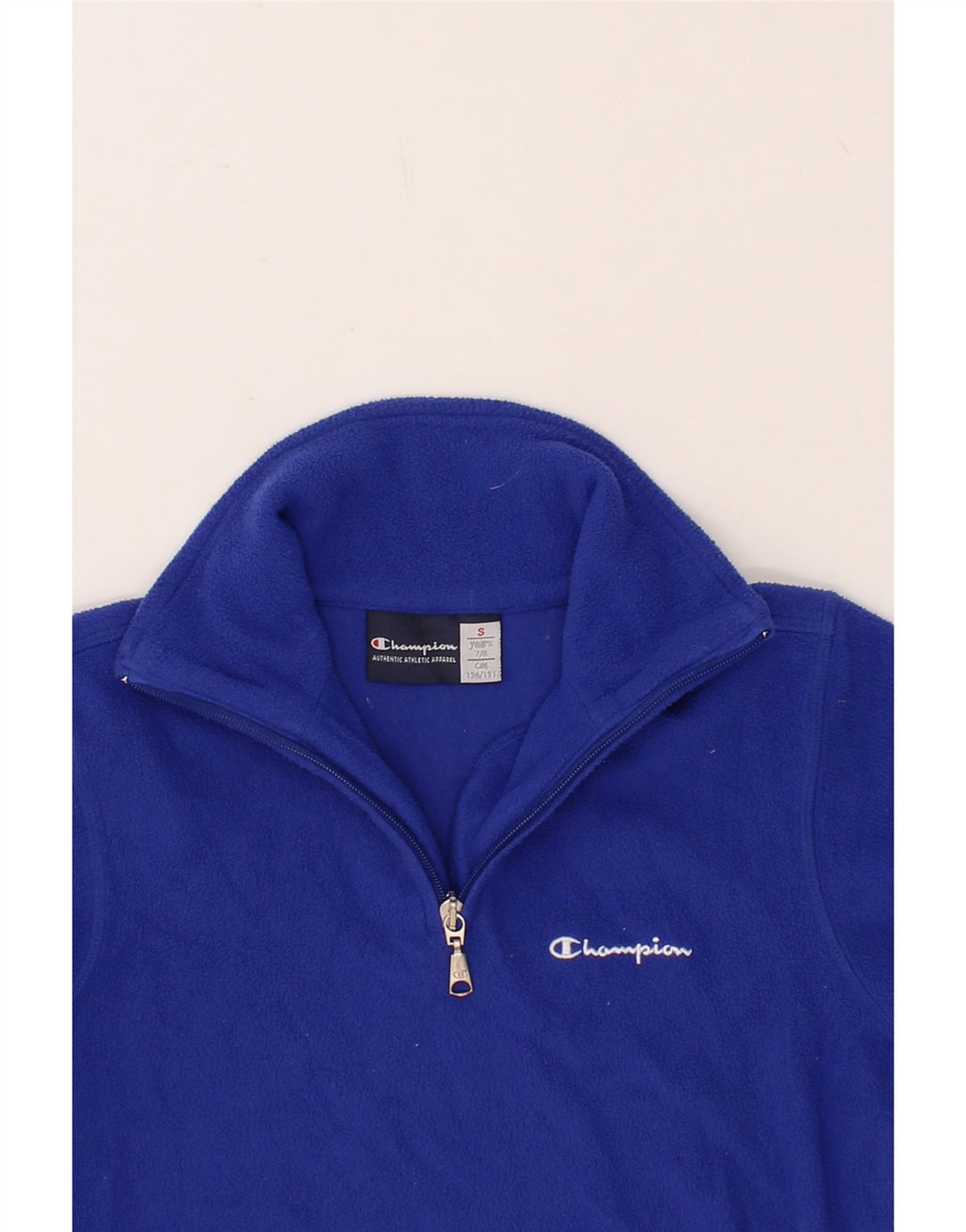 CHAMPION Boys Zip Neck Fleece Jumper 7-8 Years Small Blue Polyester Vintage Champion and Second-Hand Champion from Messina Hembry 