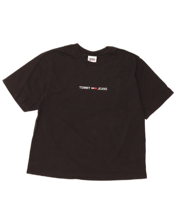 TOMMY HILFIGER T-shirt grafica corta da donna Top UK 10 piccolo cotone nero