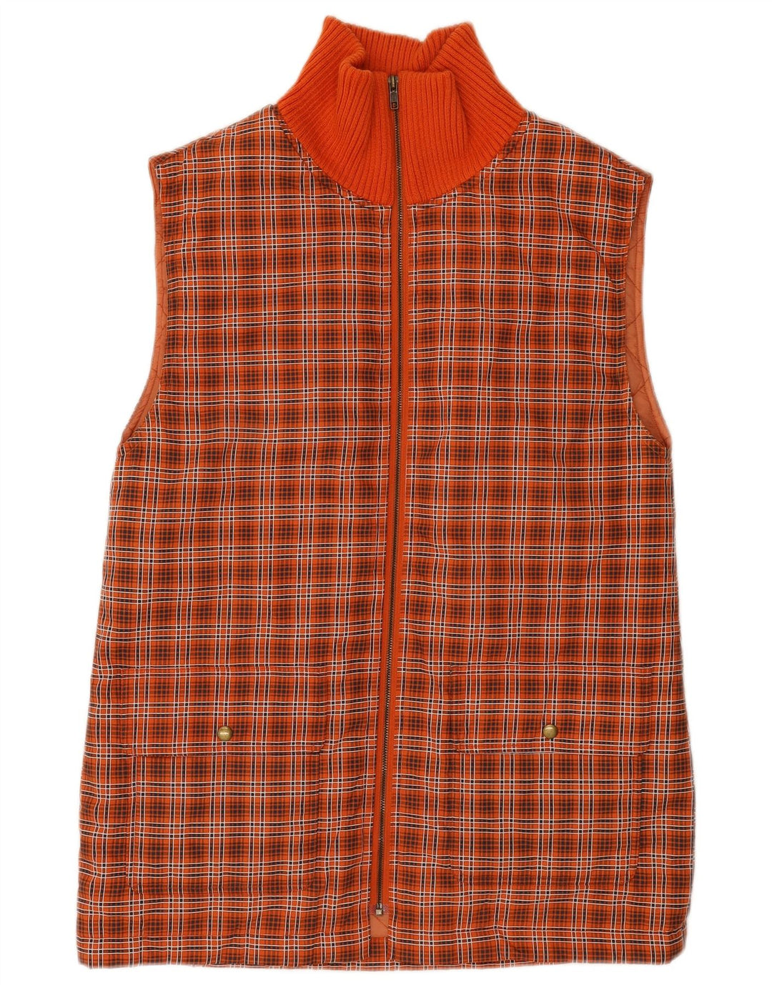NO PROBLEM Womens Longline Gilet UK 14 Large  Orange Check Polyamide