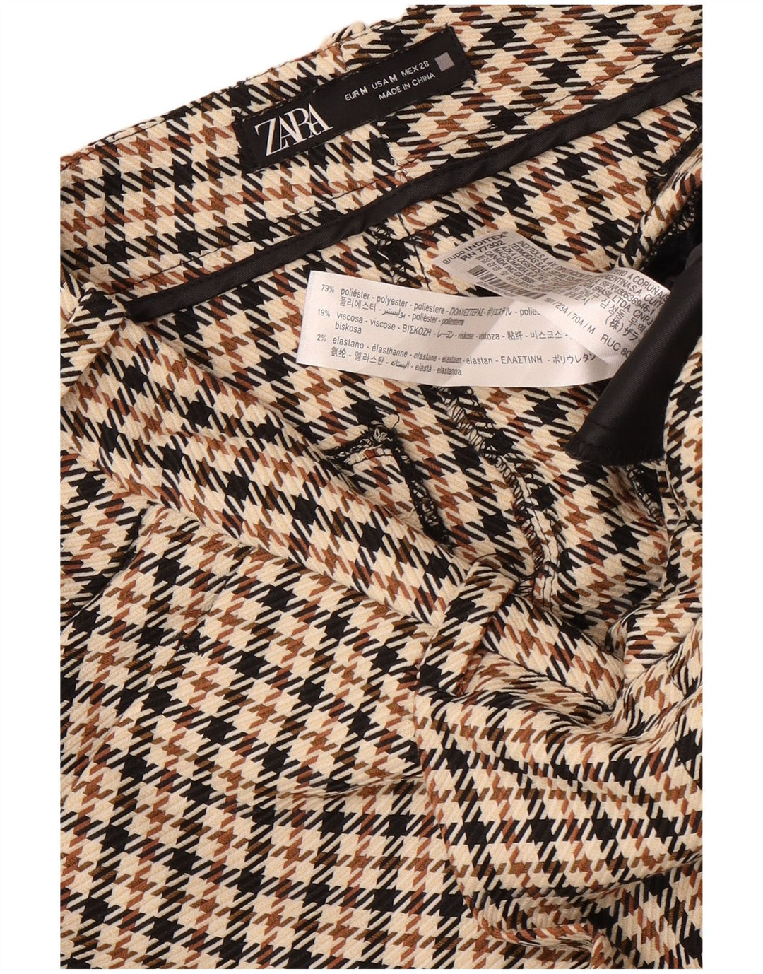 Pantaloncini chino con pegging da donna Zara medi W28 poliestere pied de poule marrone