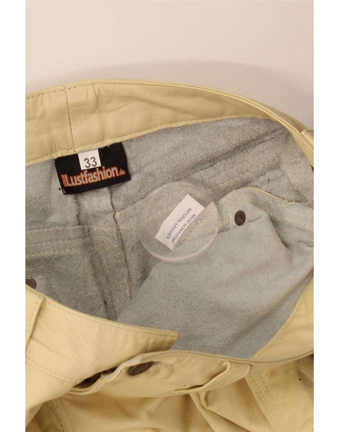 Pantaloncini casual in pelle vintage da donna W33 grandi in pelle gialla