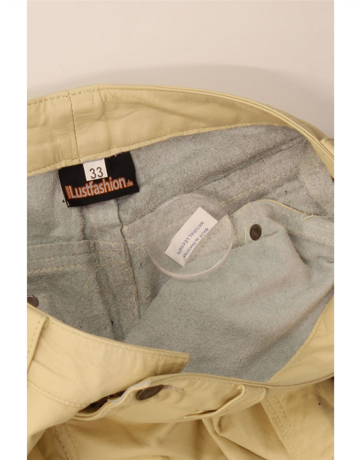 Pantaloncini casual in pelle vintage da donna W33 grandi in pelle gialla