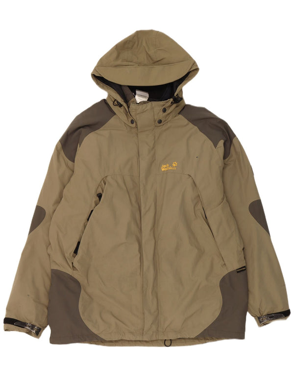 Jack Wolfskin Mens Hooded Windbreaker Jacket UK 44 XL Khaki Colourblock