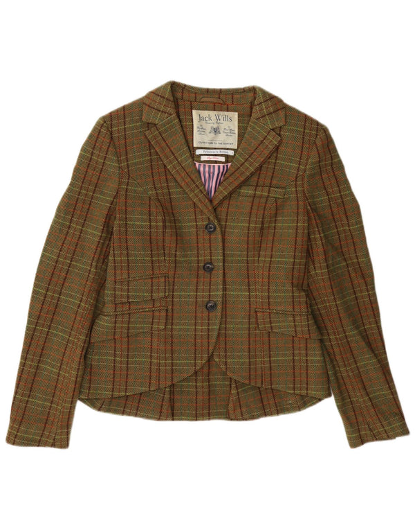 Giacca blazer a 3 bottoni da donna Jack Wills UK 12 in lana a quadri verde medio