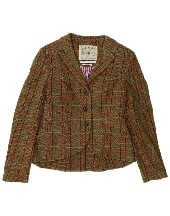 Giacca blazer a 3 bottoni da donna Jack Wills UK 12 in lana a quadri verde medio