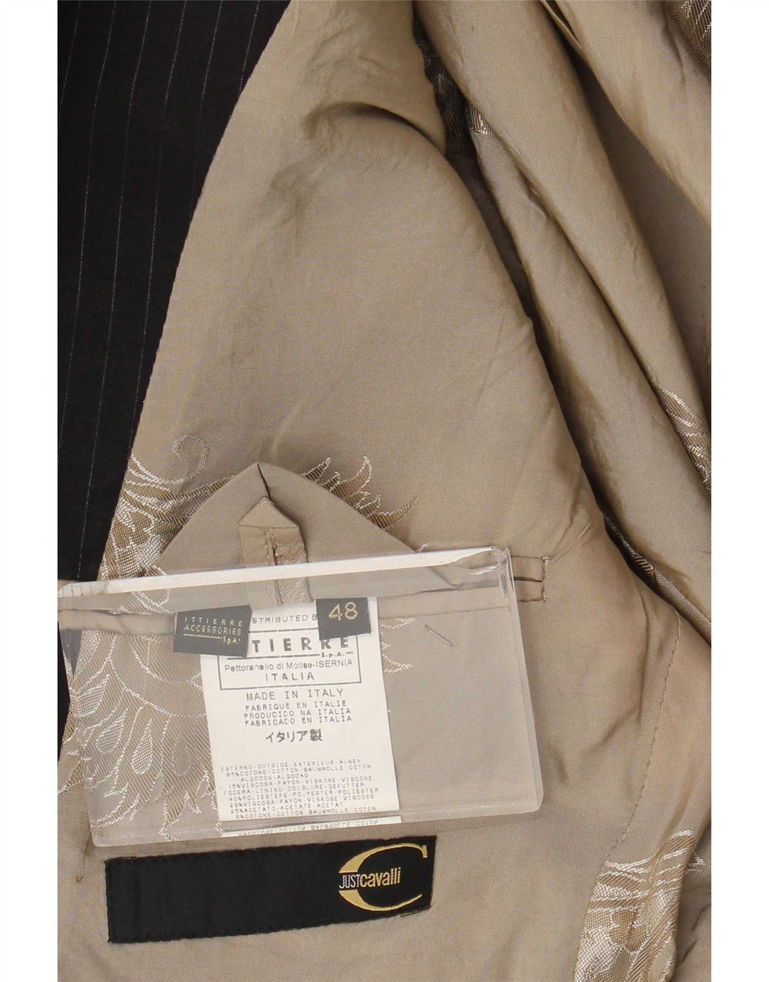 Just Cavalli Giacca Blazer da Uomo a 3 Bottoni IT 48 Cotone Medio a Righe Nere