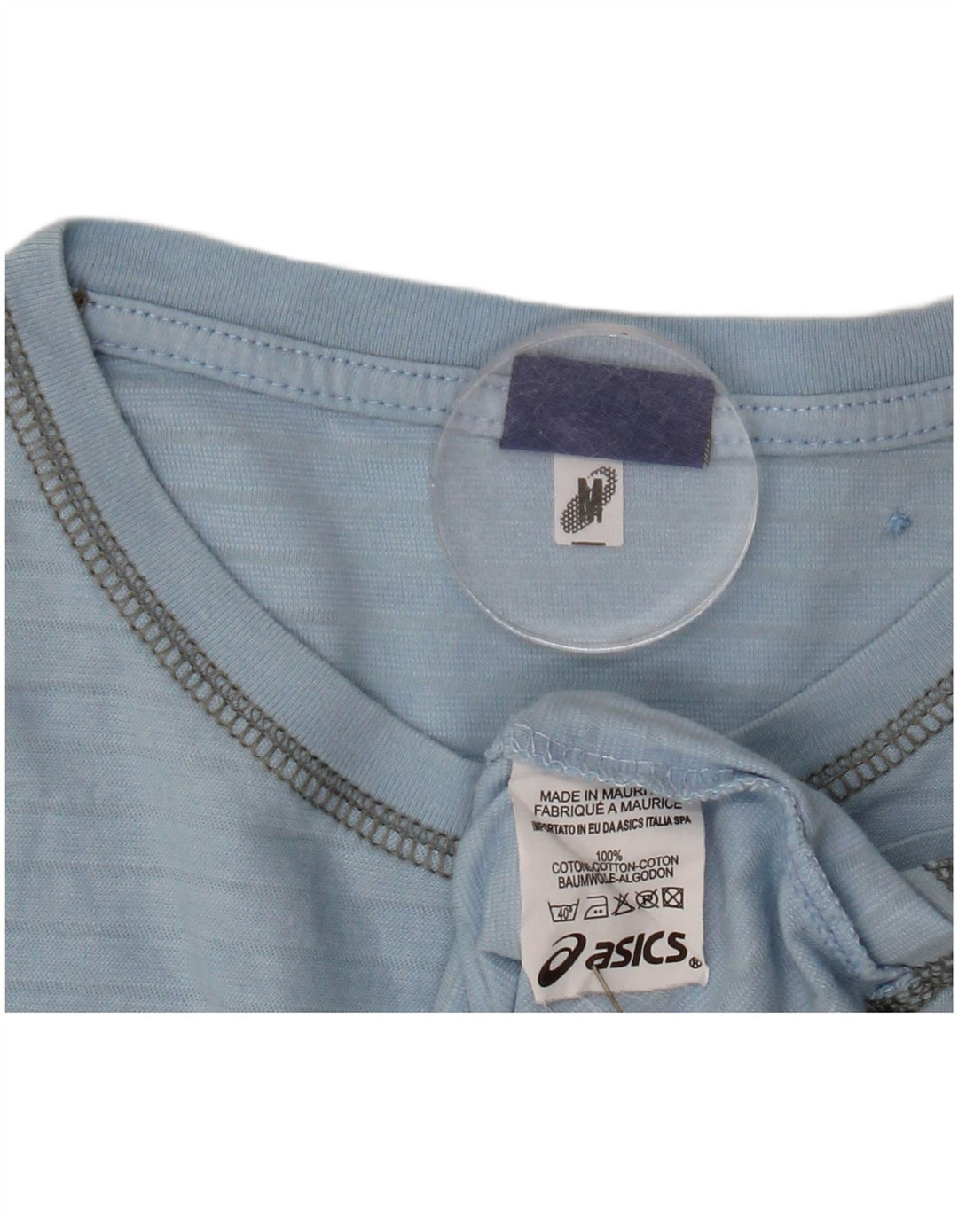 T-shirt grafica ASICS da donna Top UK 14 cotone gessato blu medio